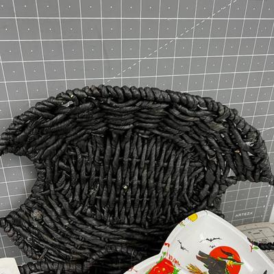 2 Black Tray Baskets and a Halloween Tray 