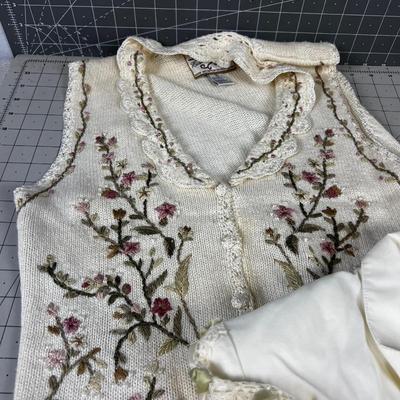Heirloom Collectible Embroidered Swear Vests & Jacket with Floral Lacey Sleeve