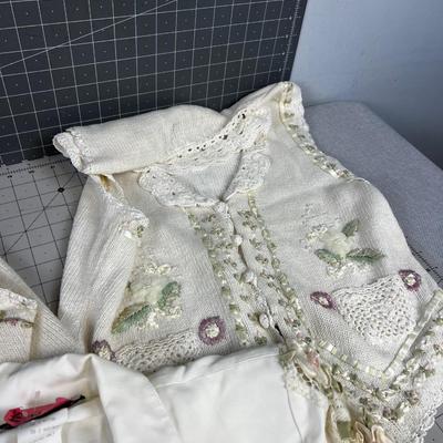 Heirloom Collectible Embroidered Swear Vests & Jacket with Floral Lacey Sleeve