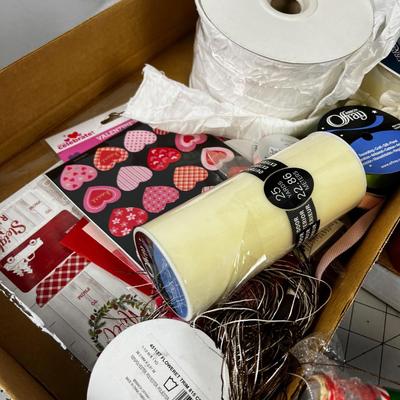 Lot of Christmas Wrapping Paper, Ornaments and Ribbon