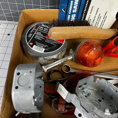 Box of Misc. Tools and Garage Part items
