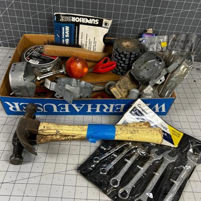 Box of Misc. Tools and Garage Part items