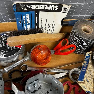 Box of Misc. Tools and Garage Part items