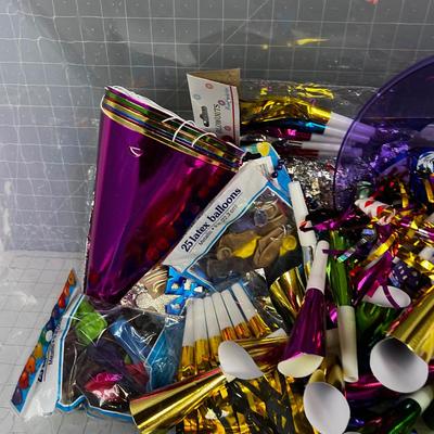 Box of New Years Eve Horns, Hats, etc.