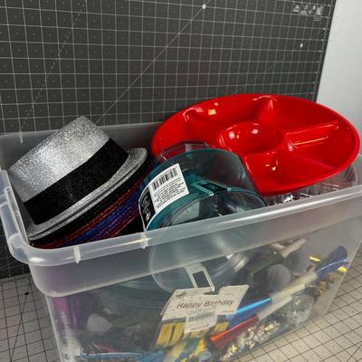 Box of New Years Eve Horns, Hats, etc.