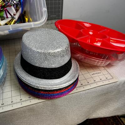 Box of New Years Eve Horns, Hats, etc.