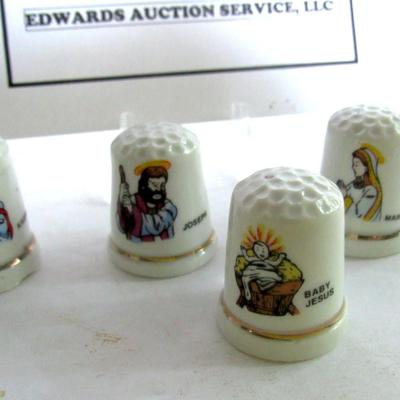 Lot of 6 Porcelain Thimbles, Nativity Theme, Joseph/Mary/Baby & 3 Wise Men