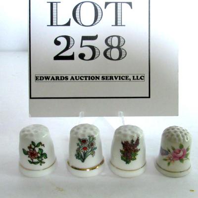 Lot of 4 Porcelain Thimbles, Floral Theme