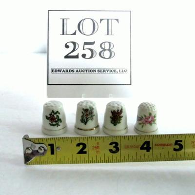 Lot of 4 Porcelain Thimbles, Floral Theme