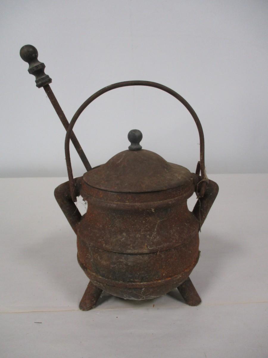 Cast Smudge Pot with Wick Stone