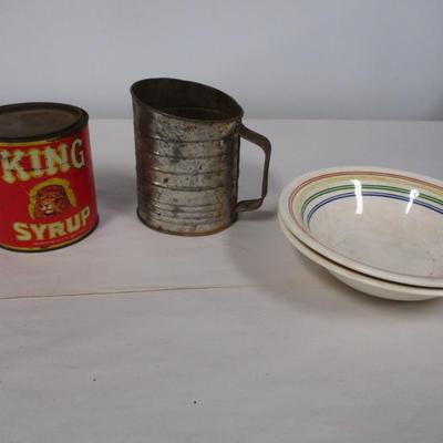 Vintage King Syrup Tin - Sifter & Bowls