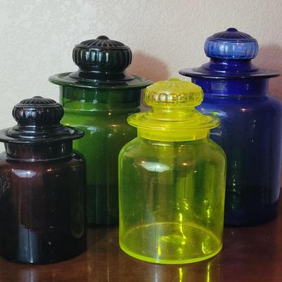 Vintage Multicolored Glass Cannister Set