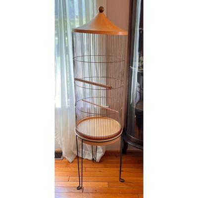 Vintage MCM Plastic Metal Tall Tripod Bird Cage