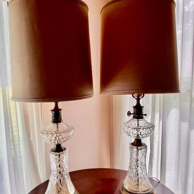 Pair Vintage Cut Glass Lamps