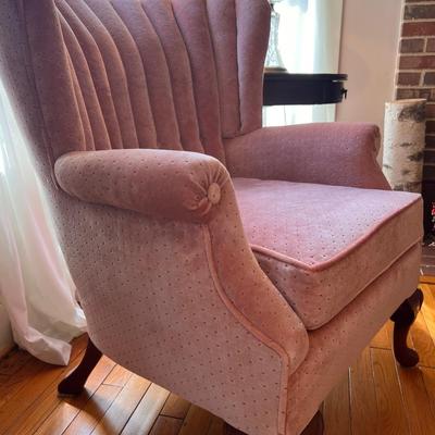 Vintage Pink Velvet Channel Back Chair