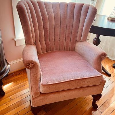 Vintage Pink Velvet Channel Back Chair