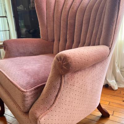 Vintage Pink Velvet Channel Back Chair