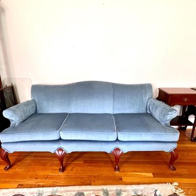 Vintage Light Blue Camelback Sofa Couch