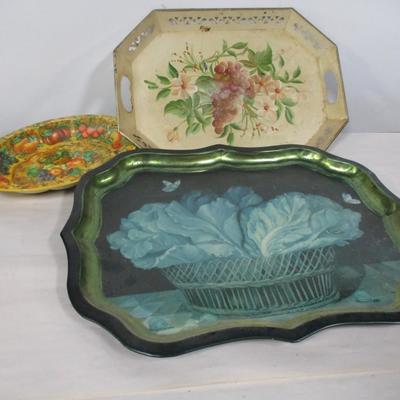 Vintage Hand Painted Metal Tole Serving Trays