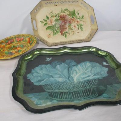 Vintage Hand Painted Metal Tole Serving Trays