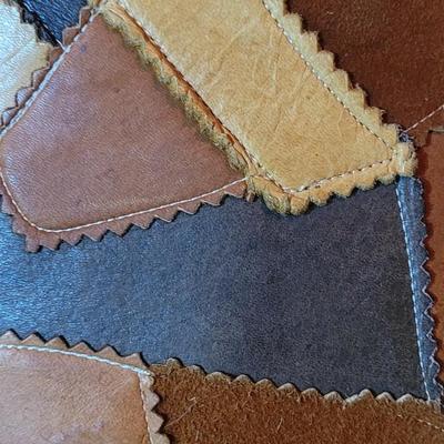 Vintage Leather Patch work Pillow with Tassels