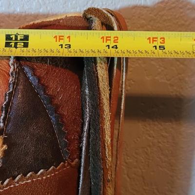 Vintage Leather Patch work Pillow with Tassels