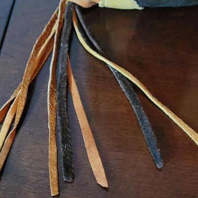 Vintage Leather Patch work Pillow with Tassels