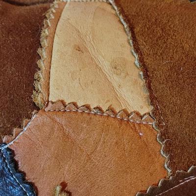 Vintage Leather Patch work Pillow with Tassels