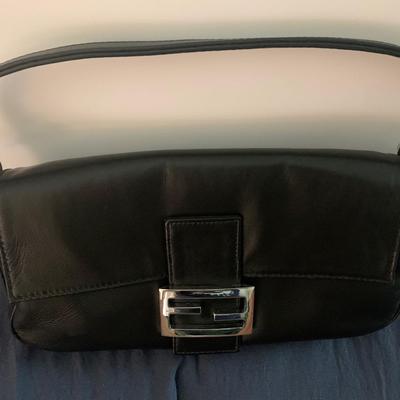 FENDI Black Leather Baguette Shoulder Bag