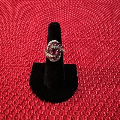 STERLING SILVER RING WITH LAB CREATED RUBIES
