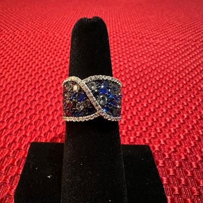 BELLA LUCE BLUE SPINEL AND WHITE ZIRCONIA RHODIUM OVER STERLING SILVER RING