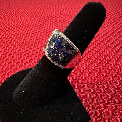 BELLA LUCE BLUE SPINEL AND WHITE ZIRCONIA RHODIUM OVER STERLING SILVER RING