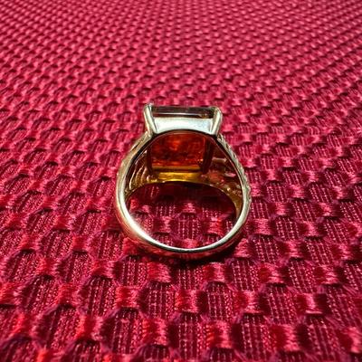 STERLING SILVER RING WITH ORANGE AMBER STONES