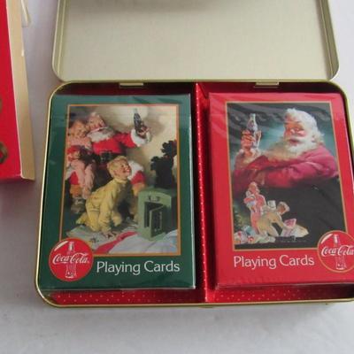 Older Coca Cola Tin With Two Sets of Santa Cards