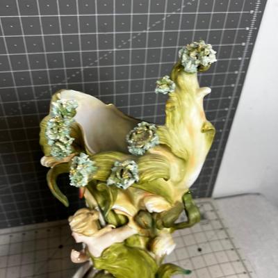 Art Nouveau Saxony Vase PAIR Green with Fabulous Ladies 