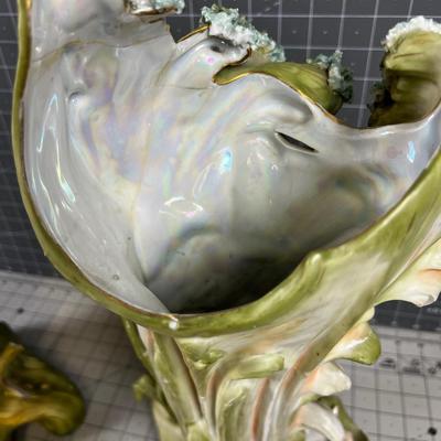 Art Nouveau Saxony Vase PAIR Green with Fabulous Ladies 
