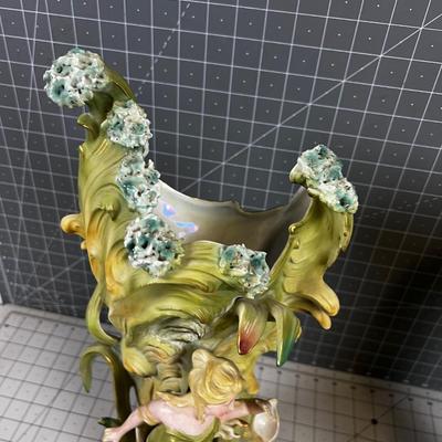 Art Nouveau Saxony Vase PAIR Green with Fabulous Ladies 