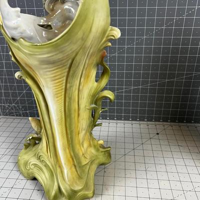 Art Nouveau Saxony Vase PAIR Green with Fabulous Ladies 