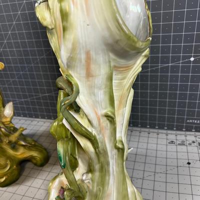 Art Nouveau Saxony Vase PAIR Green with Fabulous Ladies 