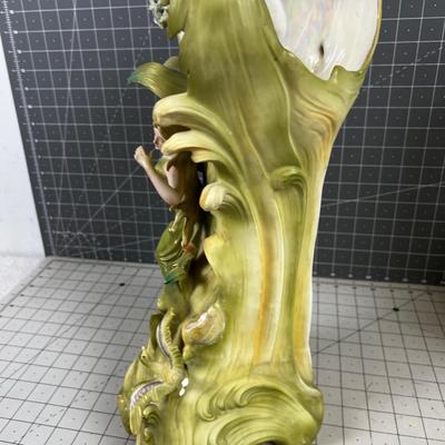 Art Nouveau Saxony Vase PAIR Green with Fabulous Ladies 
