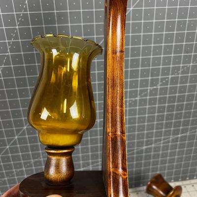 Wall Sconce Candle Holders Wood & Glass Vintage 