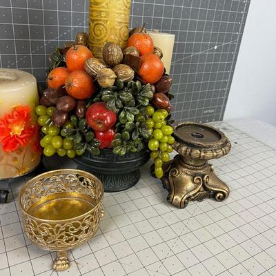 (3) Large Vintage Candles and Candle Holders 