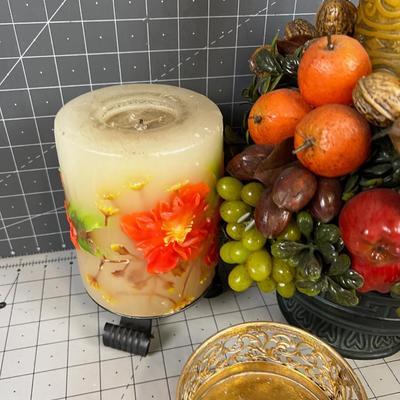 (3) Large Vintage Candles and Candle Holders 