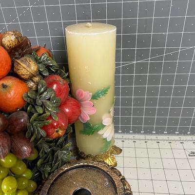 (3) Large Vintage Candles and Candle Holders 