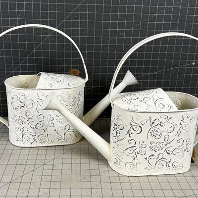 2 Watering Can NEW White with Design 