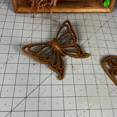 70's Wall Decor' Wood & Metal Butterfly etc.