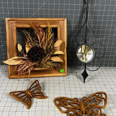 70's Wall Decor' Wood & Metal Butterfly etc.