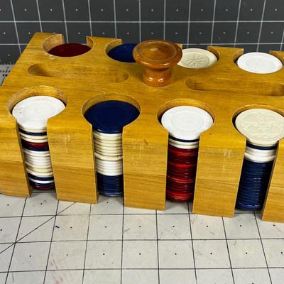 Poker Chip Set, Birch, VINTAGE 