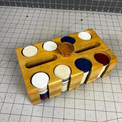 Poker Chip Set, Birch, VINTAGE 