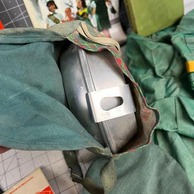 SUPER Girl Scout LOT: Den Mother Dress, Books; Hand & Song Books, Uniform Sash, Merit Badges, Pins, Girl Scout Watch too. 
